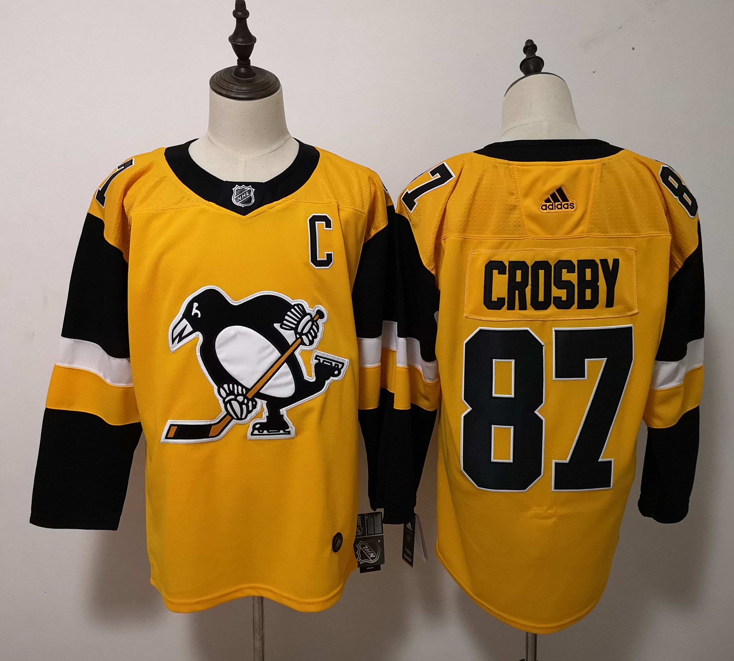 Men Pittsburgh Penguins 87 Crosby Yellow Adidas Alternate Authentic Stitched NHL Jersey